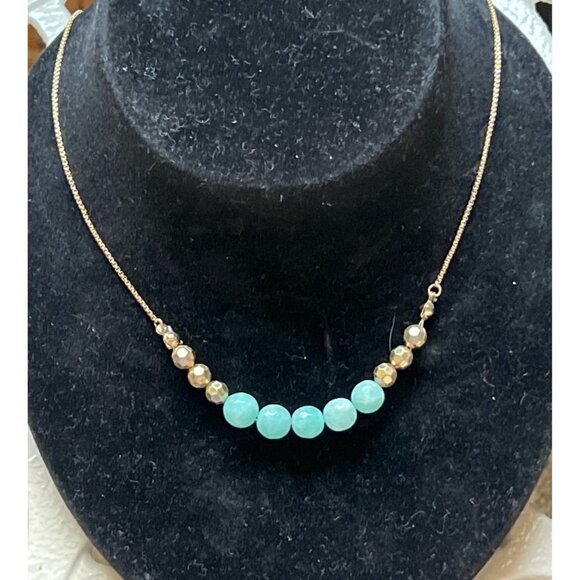 Cyan Turquoise Bead and Sterling 18” Necklace - Picture 1 of 5